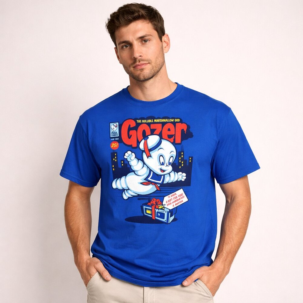 Ghostbusters Gozer Stay Puft Graphic T-Shirt Blue Comic Style Men’s L